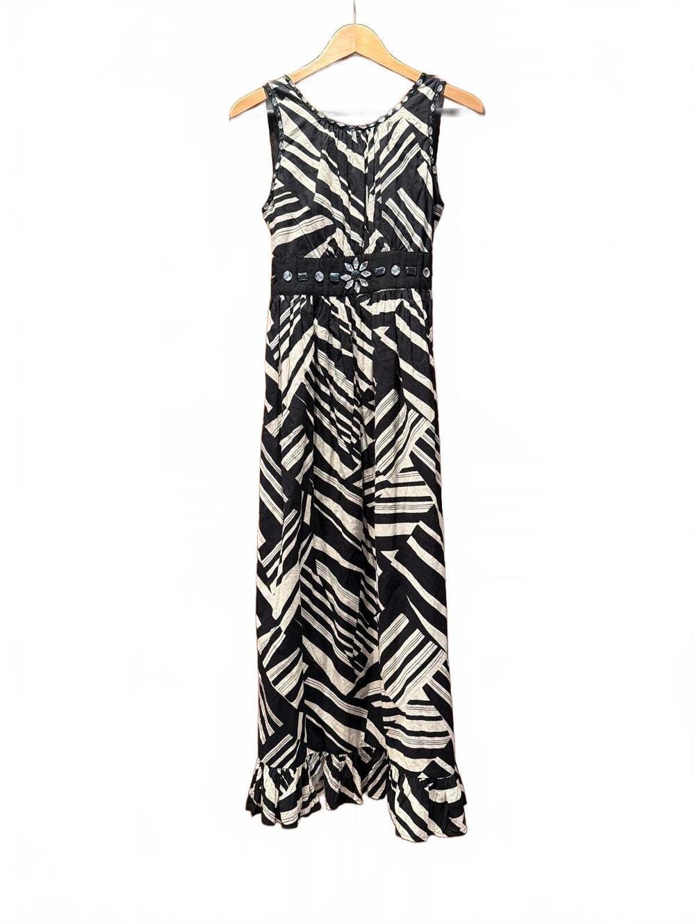 Y2K Magic Black and White Sleeveless Maxi Dress Medium Rhinestones Embellished